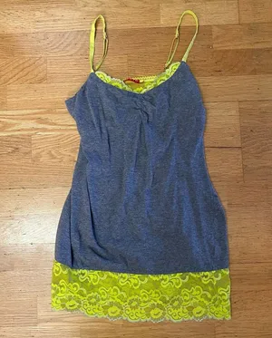 Josie by Natori Gray Lime Green Lace Sleep Minimalist Preppy Tank thumbnail 1