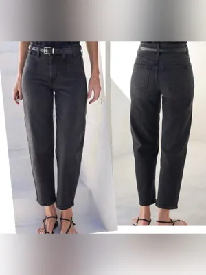 AYR The Beat Cotton High Rise Barrel Leg Ankle Crop Jean Washed Black Size 32 thumbnail 2