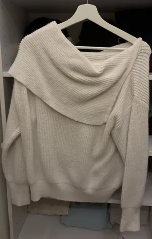 White off the shoulder sweater with ribbed texture thumbnail 1