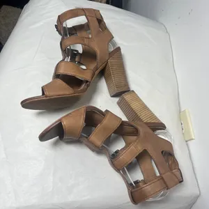 Aldo Strappy Gladiator Stacked Block Heel Leather Sandals Cognac Sz 9 thumbnail 2