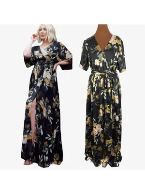 Baltic Born Black Sicily Maxi Floral Satin Dress Size XXL thumbnail 2