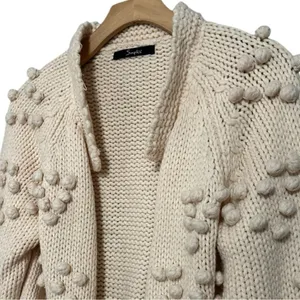 Simplee Women’s Size M Ivory Cream Berry Pattern Sweater Knit Open Cardigan thumbnail 5