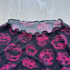 Shein Red Lips Mesh Crop Top Womens Small Long Sleeve Black thumbnail 9