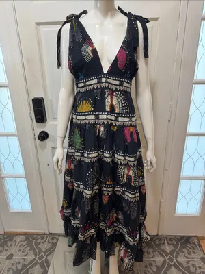 Farm Rio Tiered printed cotton-voile midi dress In Black Size Medium thumbnail 2
