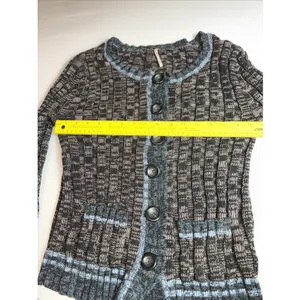 Free People Womens Walk In The Park Cardigan‎ Sweater M Cotton Blend Brown Blue thumbnail 4