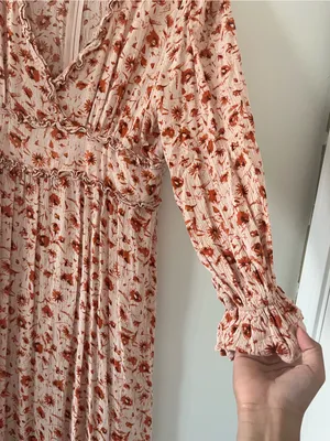 Orange Floral Long Sleeve Maxi Dress Large Cottagecore Prairie Romantic thumbnail 5