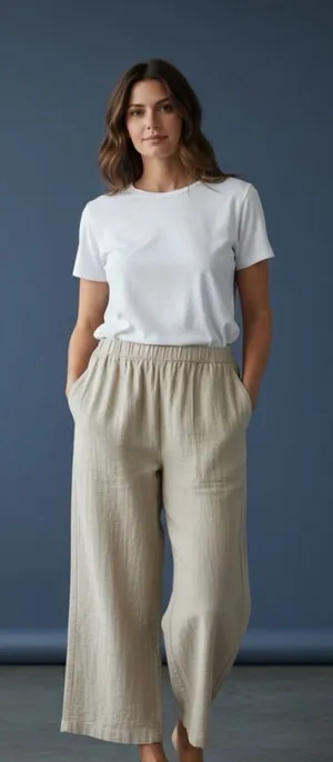 GAP Casual Beige Wide-Leg Pants 💯 COTTON thumbnail 1