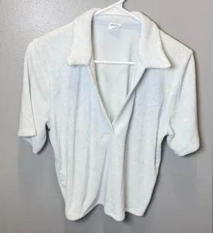 Aritzia Wilfred Free NEW Light Blue Short Sleeve Terry Cloth Shirt Size Small‎ thumbnail 1