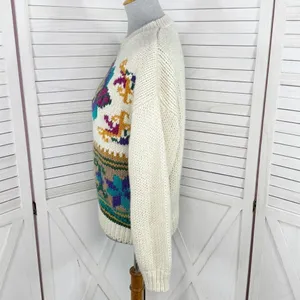 Vintage Rafferty 80s‎ 90s Floral Chunky Knit Sweater Ivory Large Crewneck thumbnail 2