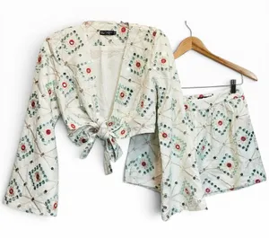 Anthropologie BLITHE Mirror Geo‎ Long Sleeve Tie Front Top & Shorts Set New S thumbnail 1