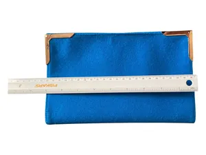 Shiraleah Chicago Blue Wool Blend Envelope Clutch Purse Gold Corner Accents Glam thumbnail 6