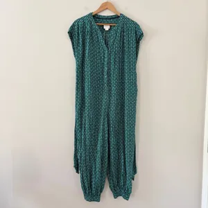 Maeve Geoscope Jumpsuit Small Green Blue Boho Graphic Print Button Front Belted thumbnail 7
