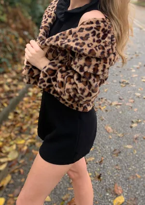 Leopard Print Fur Coat Multi thumbnail 1