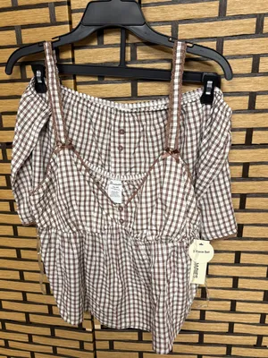 No boundaries brown and white plaid two piece pajama short set size XXL thumbnail 1