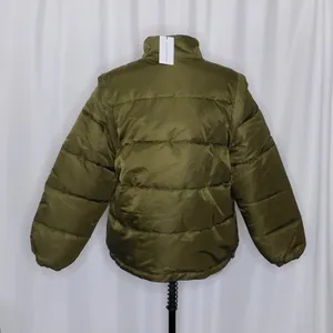 NWT!! WEWOREWHAT Zip Off Sleeve Nylon Puffer Jacket Military Olive Medium thumbnail 8