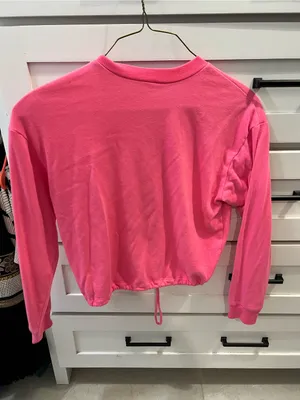 Cropped Hot Pink Drawstring Sweatshirt Size M thumbnail 5