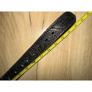 Vintage Heavy Tooled Leather Concho Belt Size 38 Western Biker Black Silver Tone thumbnail 7