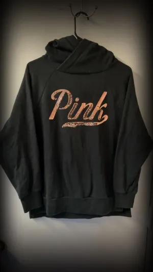 Victoria's Secret PINK Black Pullover Hoodie with Rose Gold Sequin Logo thumbnail 2