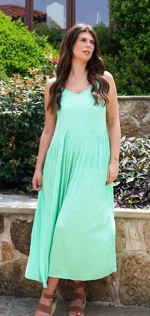 CURRENT AIR Mint Green Pleated Maxi Dress | | Boho Flowy Bright Summer Dress thumbnail 1