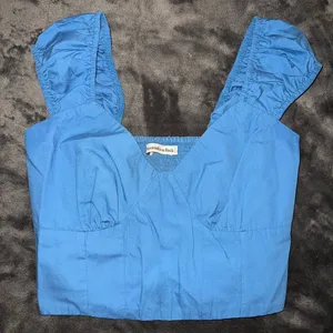 Abercrombie Cap Sleeve Poplin Top in Blue Size Small thumbnail 10