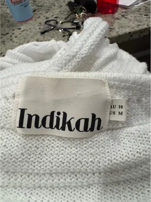 Indikah White Knit Long Sleeve Mini Dress with Cutout Back thumbnail 5