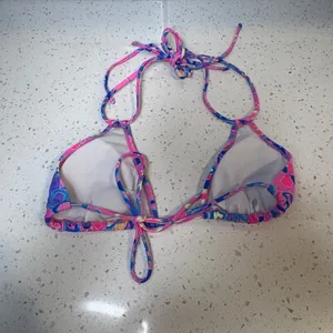 Pink‎ Blue Floral Triangle Bikini Top Halter Swimwear Women Small thumbnail 3