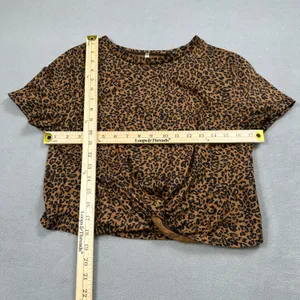 Shein Tunic Top M Womens Leopard Print Twist Front Short Sleeve Cute Blouse thumbnail 3