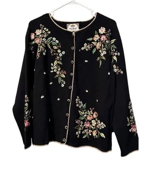 Tiara International‎ Cardigan Sweater Sz L Embroidered Button Floral Sequin 2002 thumbnail 1