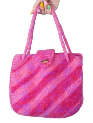 Vintage 90s Pink Wool Satchel Purse thumbnail 1