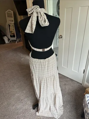 Venus Beige Plaid Halter Cutout Maxi Dress NWOT thumbnail 4