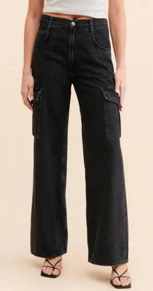 Agolde Minka Cargo Denim Wide-leg Jeans in Black W1887 Sz 28 thumbnail 1