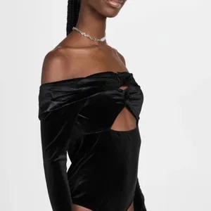 NWT REVOLVE by Glamorous Black Velvet Off-Shoulder Bodysuit thumbnail 3