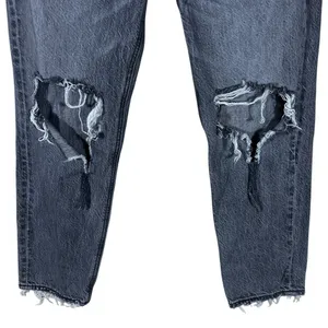 American Eagle Mom Jean Solid Denim Pants Black Grunge Distressed Size 4 Short thumbnail 3
