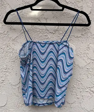 Fade Rose Marble stripe blue string spaghetti strap tank top Size L thumbnail 2