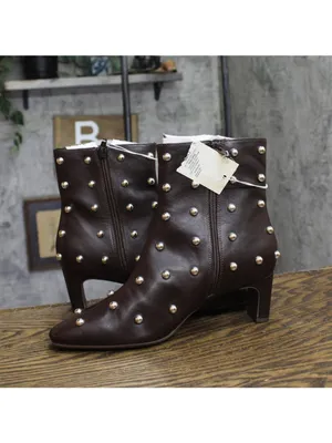 NWT A New Day Wide Width Tigris Low-Shaft Studded Heeled Booties Dark Brown 7.5W thumbnail 7