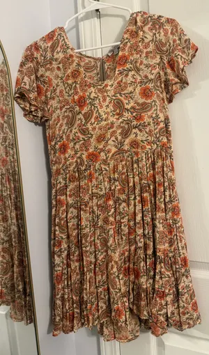 Orange & cream floral mini dress smocked thumbnail 2