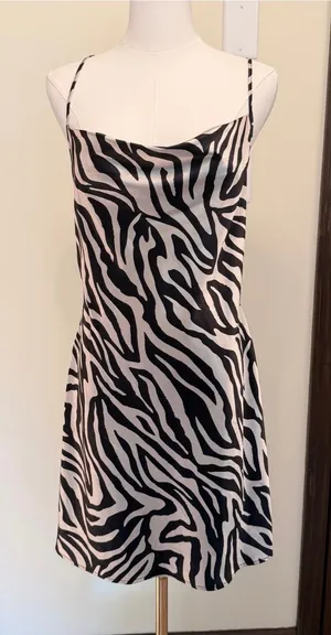 H&M zebra print satin mini open back draped slip dress thumbnail 1