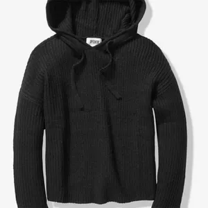 Victoria’s Secret PINK ribbed‎ hooded black sweater size large cropped thumbnail 2