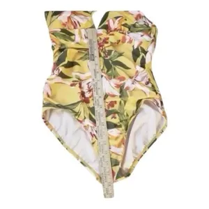Kona Sol Swimwear One Piece High Coverage Yellow Tropical Floral Size M thumbnail 6