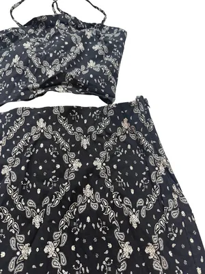 Garage Black White Paisley Outfit Bandana Crop Skirt Set Lace Small Women's thumbnail 6