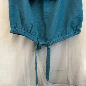 The nines S Small Ruffled Off-Shoulder Teal Crop Top with Tie Hem thumbnail 2