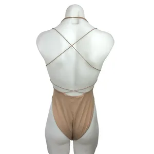 Tiger Mist Tan Brown Crew Neck Crisscross Back Strap One Piece Bodysuit Size XS thumbnail 2