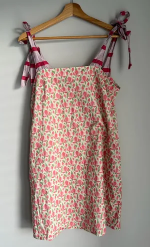 Sleeveless Pink Floral Tie-Shoulder Mini Dress thumbnail 1