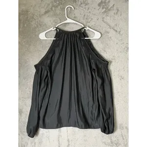 Ramy Brook Jackson Blouse Medium Black Cold Shoulder Lace Trim Date Night Top thumbnail 3
