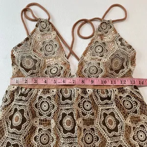 Free People XS Crochet Lace Maxi Cover Up Brown Boho Beach Resort thumbnail 7