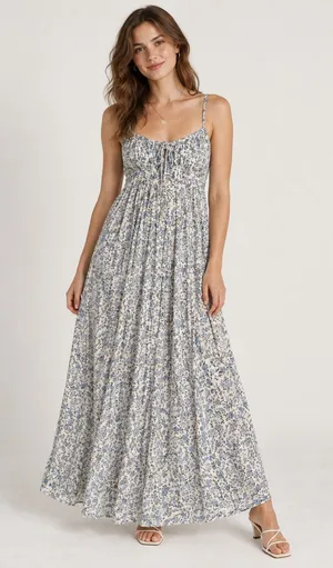 No Boundaries Blue Floral Corset Maxi Dress XS 0-2 thumbnail 1