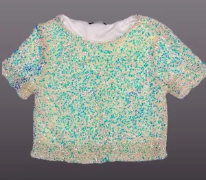 🩷 5 for $25 sale GORGEOUS small‎ cream bejeweled crop top thumbnail 1