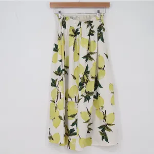Angashion 2 Piece Skirt Set Womens S Lemon Print Smocked Tube Top Midi White thumbnail 9