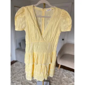 Day And Moon Coquette Tiered Mini Dress‎ M Soft Yellow Lace Trim Cottagecore thumbnail 2