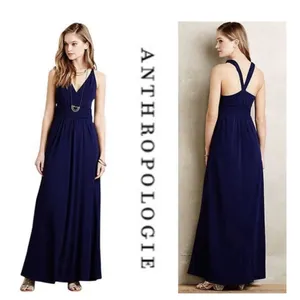 MAEVE ANTHROPOLOGIE Yuma Navy V-Neck Crisscross Back Maxi Dress Size 12 thumbnail 2